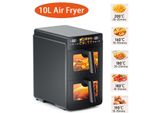 Friggitrice Ad Aria Calda A Doppia Camera Xxl, Friggitrice Ad Aria Con Finestre Di Visualizzazione E Display Touch Incernierato, Friggitrice Ad Aria Calda A 2 Camere - Volume 10 Litri, Friggitrice Ad Aria Senza Olio Per Famiglie Numerose
