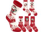 Brubaker Set Di Calze Natalizie Da Donna 36-41 - Babbo Natale E Fiocchi Di Neve - Calze Invernali In Cotone Rosso Bianco