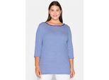 3/4-Arm-Shirt Sheego "3/4-Arm-Shirt", Damen, Gr. 44/46, Blau (Royalblau), 100% Baumwolle, Gemustert, Gestreift, Mehrfarbig, Rundhals, Shirts 3/4-Arm-Shirt