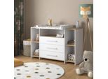 Vicco Fasciatoio Oskar, 143.2 X 93 Cm Con 3 Cassetti, Rovere Bianco/Dorato