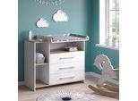 Vicco Fasciatoio Oskar, 113 X 93 Cm Con 3 Cassetti, Rovere Bianco/Dorato