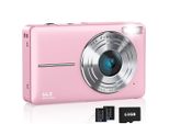 Zelurxx Fotocamera Digitale Per Bambini 1080P 44MP, Zoom 16X, Schermo Da 2,4 Pollici, Mini Fotocamera Compatta, Selfie, Tascabile, Rosa, 64GB, Doppia Batteria