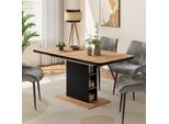 Vicco Tavolo Da Pranzo Estensibile Fenaro, 120/160 X 80 Cm Con Scomparti Aperti, Nero/Quercia/Quercia Dorata