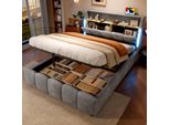 Letto Imbottito Idraulico Flieks 140X200Cm Con Contenitore, Letto Per Giovani Letto Matrimoniale Con Led E Funzione Di Carico, Letto Contenitore In Velluto, Grigio