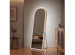 Specchio A Figura Intera Emke 3 Colori Di Luce E Luminosità Regolabile Specchio A Stelo, Interruttore A Sfioramento, Funzione Memoria Specchio Curvo Con Cornice Dorata, 160×60 Cm