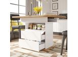 Tavolo Da Pranzo Flieks Allungabile Con Armadio E Cassetti, Tavolo Telescopico Rettangolare, Tavolo Da Cucina 110-140X80X75 Cm, Colore Legno E Bianco