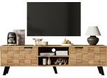 Fortuna Lai Mobile Tv Moderno 160,5 Cm, 2 Ante, 2 Vani A Giorno, Design Con Giunture In Legno