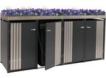 Copri Cestino A 4 Scomparti HWC-O67, Cestino Con Fioriera, Metallo 125X260X84Cm 95Kg ~ Acciaio Inox Antracite