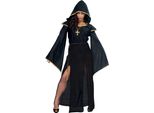 Halloween Sacerdotessa Abito Con Cappuccio Costume Magia Oscura Gotica Strega Medievale Vintage Cerimonia Rituale Masquerade Celebrazione Sogni, Taglia: 42 - 44 (L) Colore: Nero