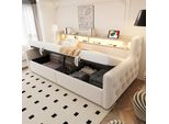Flieks Divano Letto Da Giorno 90X200Cm Con Contenitore, Letto Imbottito Letto Per Ragazzi Con Led, Divano Letto Singolo Con Funzione Di Carico, Velluto, Beige