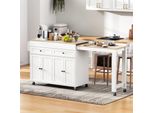 Carrello Da Cucina Merax Con Ruote, Carrello Da Cucina Con Piano Di Lavoro Allungabile, 2 Cassetti E 4 Ante, Mobile Da Cucina, Bianco+Naturale