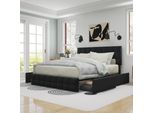 Letto Imbottito Flieks 140X200Cm Letto Matrimoniale Con Cassetti E Rete A Doghe, Letto Contenitore Letto Funzionale Letto In Legno Letto Matrimoniale Letto Per Ragazzi, Materiale Lino, Nero