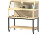 Gabbia Per Criceti Nani In Legno, 87 X 43 X 101 Cm Gabbia Per Roditori Con Ripiano, Borraccia, Capanna, Altalene, Gabbia Per Piccoli Animali Con Ruote, Rampe, Legno Naturale