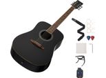 Succebuy Chitarra Acustica Dreadnought, 1041,4 Mm, Set Completo Per Principianti Con Borsa, Accordatore, Tracolla, Corde In Acciaio, Plettri, Capotasto, Tastiera In Palissandro, Per Adulti, Nero