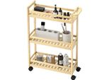Carrello Da Portata A 3 Livelli In Bambù, Carrello Da Cucina Con Rotelle, Carrello Multiuso Con Maniglia, Carrello Portaoggetti Per Ufficio, Soggiorno, Cucina, 55 X 20 X 75 Cm, Legno Naturale