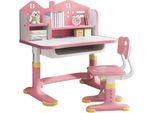Set Di Scrivania E Sedia Per Bambini, Regolabile In Altezza, Design Ergonomico, Rosa