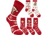 Brubaker Set Di Calze Natalizie Da Donna 36-41 - Orsacchiotto E Fiocchi Di Neve - Calze Invernali In Cotone Rosso Bianco