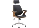 Sedia Da Ufficio Ergonomica - Sedia Da Ufficio - Ecopelle E Legno Impiallacciato Di Facile Manutenzione, Colore: Noce/Nero