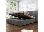 Letto Imbottito Merax 140X200Cm Con Contenitore E Rete A Doghe, Letto Matrimoniale Con Schienale, Letto A Orecchio Letto Matrimoniale Letto Funzionale In Velluto, Grigio