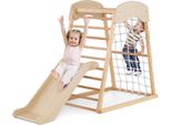Struttura Per Arrampicata Indoor Costway, Barra Di Trazione 4 In 1, Scivolo, Rete Di Arrampicata E Scala, Parco Giochi Per Bambini A Partire Da 1 Anno Natura