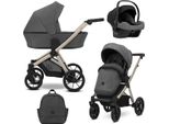 Passeggino Kunert Brav 3In1 In Antracite Con Telaio Champagne, Ruote In Gel E Seggiolino Auto Cosmo