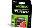 Batteria Alcalina Turbo Videx LR03T/AAA, 4 Pezzi, Confezione Blisterata