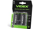 Pile Alcaline Videx LR20/D, 2 Pezzi, Confezione Blisterata