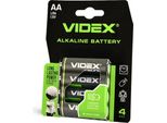 Pile Alcaline Videx LR6/AA, 4 Pezzi, Confezione Blisterata