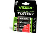 Batteria Alcalina Turbo Videx LR6T/AA, 4 Pezzi, Confezione Blisterata