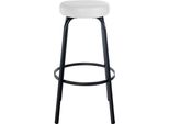 Sgabello Da Bar Con Seduta Rotonda - Sgabello Alto - Robusta Struttura In Metallo Nero, Comodo Poggiapiedi | Colore: Bianco | Materiale: Pelle Finta