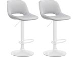 Set Di 2 Sgabelli Da Bar In Velluto - Sgabello Da Bar - Regolabile In Altezza E Girevole A 360° | Colore: Grigio Chiaro. Materiale Base: Metallo Bianco Opaco