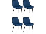 4 Pezzi Di Sedie Da Pranzo In Velluto - Sedie Da Cucina - Elevato Comfort Di Seduta | Colore: Blu