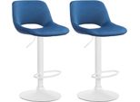 Set Di 2 Sgabelli Da Bar In Velluto - Sgabello Da Bar - Regolabile In Altezza E Girevole A 360° | Colore: Blu | Materiale Base: Metallo Bianco Opaco