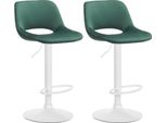Set Di 2 Sgabelli Da Bar In Velluto - Sgabello Da Bar - Regolabile In Altezza E Girevole A 360° | Colore: Verde | Materiale Base: Metallo Bianco Opaco