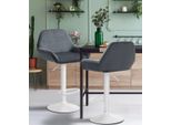 Set Di 2 Sgabelli Da Bar - Sedute In Velluto - Altezza Regolabile, Girevole A 360° | Colore: Grigio Scuro, Base In Metallo Bianco Opaco