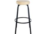 Sgabello Da Bar Con Seduta Rotonda - Sgabello Alto - Robusta Struttura In Metallo Nero, Comodo Poggiapiedi | Colore: Crema | Materiale: Pelle Finta