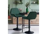 Set Di 2 Sgabelli Da Bar - Sedili In Velluto - Regolabili In Altezza, Girevoli A 360° | Colore: Verde Scuro | Materiale Del Telaio: Metallo Nero Opaco