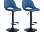 Set Di 2 Sgabelli Da Bar In Velluto - Sgabello Da Bar - Regolabile In Altezza E Girevole A 360° | Colore: Blu | Materiale Telaio: Metallo Nero Opaco