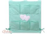 Cot Tidy - Organizzatore Per Lettino - 6 Scomparti, 100% Cotone, Lavabile, Cuori Pendenti Menta