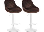 Set Di 2 Sgabelli Da Bar In Velluto - Sgabello Da Bar Regolabile In Altezza | Colore: Marrone | Colore Base: Bianco