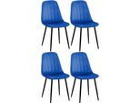 Set Di 4 Sedie Da Pranzo - Rivestimento In Velluto - Elevato Comfort Di Seduta | Colore: Blu