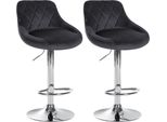 Set Di 2 Sgabelli Da Bar In Velluto - Sgabello Da Bar - Regolabile In Altezza | Colore: Grigio Scuro, Colore Base: Cromo