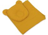 Set Di Densità Per Culla 2 Pezzi - Culla - 100 % Cotone, Cuscino Antipiega, Giallo Miele