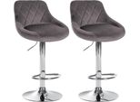 Set Di 2 Sgabelli Da Bar In Velluto - Sgabello Da Bar Regolabile In Altezza | Colore: Grigio | Colore Base: Cromo