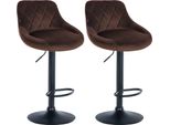 Set Di 2 Sgabelli Da Bar In Velluto - Sgabello Da Bar Regolabile In Altezza | Colore: Marrone | Colore Base: Nero