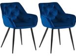 Set Di 2 Sedie Da Pranzo - Sedie Da Cucina - Rivestimento In Velluto Per Il Massimo Comfort | Colore: Blu | Materiale: Morbido
