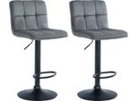 Set Di 2 Sgabelli Da Bar In Velluto - Sgabello - Regolabile In Altezza E Ruotabile A 360° | Colore: Grigio Scuro, Colore Base: Nero