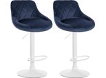 Set Di 2 Sgabelli Da Bar In Velluto - Sgabello Da Bar Regolabile In Altezza | Colore: Blu | Colore Base: Bianco
