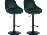 Set Di 2 Sgabelli Da Bar In Velluto - Sgabello Da Bar Regolabile In Altezza | Colore: Verde Scuro | Colore Base: Nero
