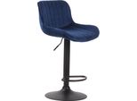 Sgabello Da Bar In Velluto - Design Moderno - Regolabile In Altezza E Girevole A 360° | Colore: Blu | Colore Base: Nero